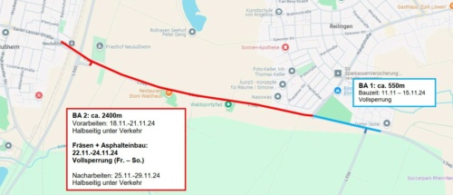 Bauabschnitt 1 mit Umleitungen ab Sonntagabend, 10. November, bis voraussichtlich Samstag, 16. November